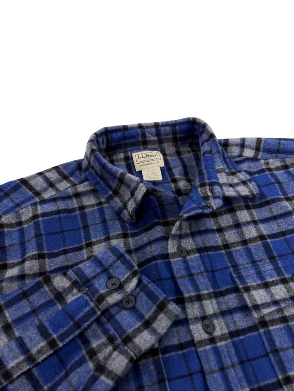 LL Bean Chamois Cloth Flannel Shirt Mens Size XL Heavyweight Blue/Gray Plaid